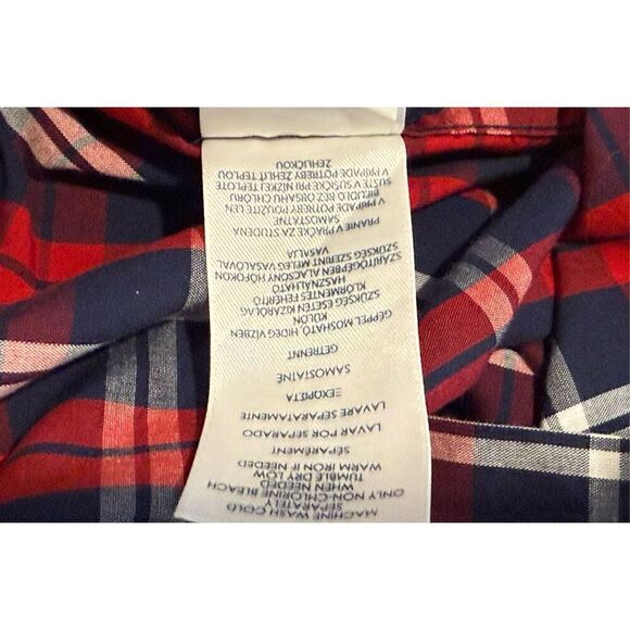 Chaps Easy Care Men's Red Navy Plaid Long Sleeve Button-up Shirt Size L Crest - Picture 12 of 14